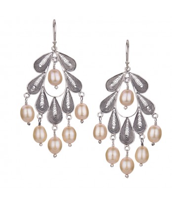 Yvone Christa - Hanging Filigree Earrings with Champagne Pearl Drop